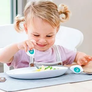 Doddl Kid Cutlery Set Toddler Self Feeding Cutlery Spoon Fork & Knife 12months+ (Aqua) - development