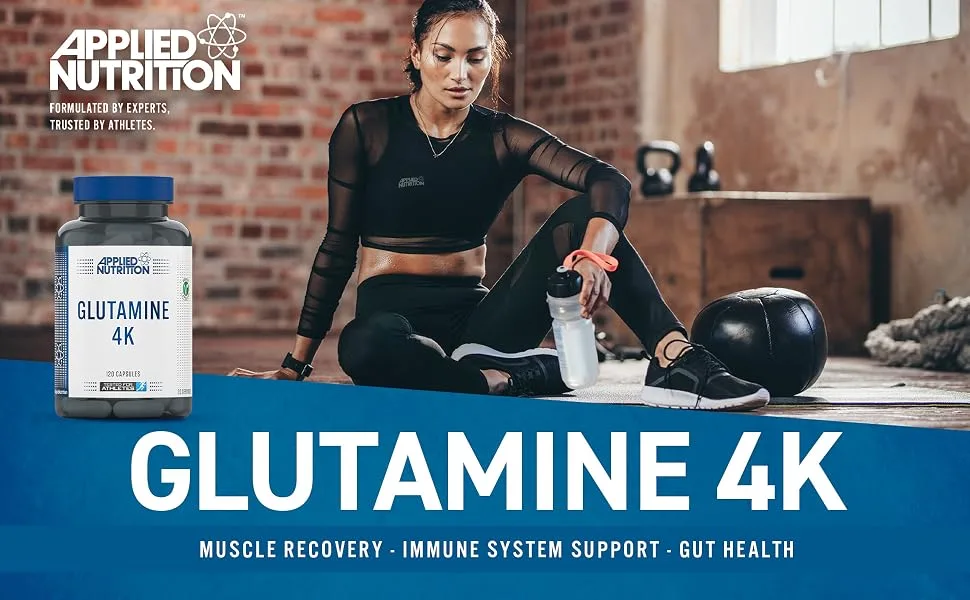 Applied Nutrition Glutamine 4K - L Glutamine 4000 mg Per Serving Restore Amino Acid Levels (120 Capsules - 30 Servings) - Glutamine 4K A+ 1 new