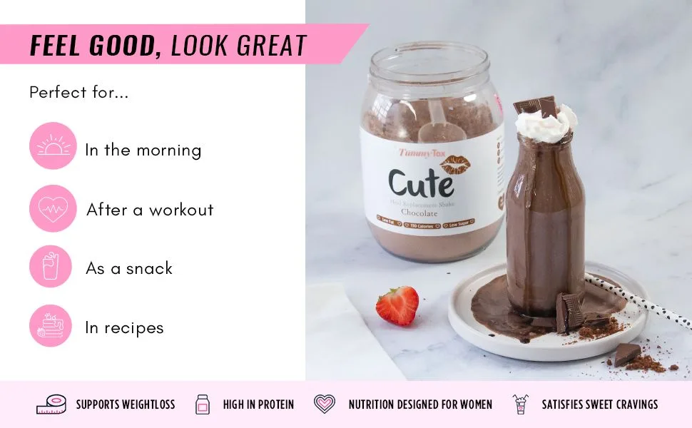 Cute Nutrition Chocolate Meal Replacement Shake - Diet Shake for Women 500g - Bonus E-book with Exercise Plan - By TummyTox - Chocolate Shake