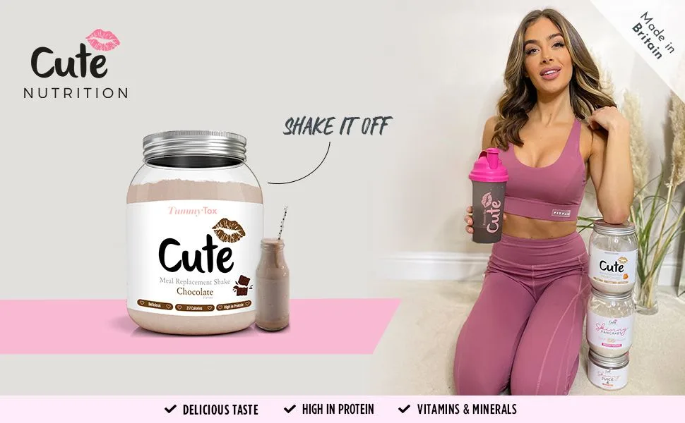 Cute Nutrition Chocolate Meal Replacement Shake - Diet Shake for Women 500g - Bonus E-book with Exercise Plan - By TummyTox - Cute Nutrition Chocolate Shake