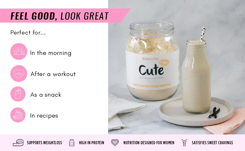 Cute Nutrition Meal Replacement Shake - Protein Shake High in Protein - Vanilla - Vitamins and Minerals - 500 g - Bonus E-book - by TummyTox - TummyTox Cute Vanilla Shake