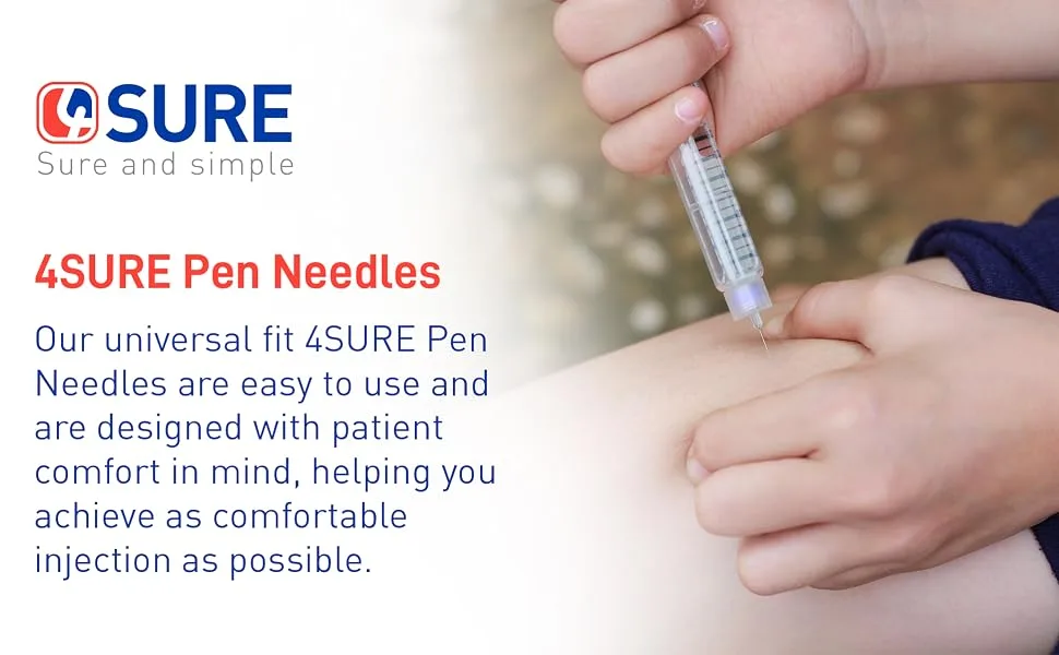 Insulin Needles for Injections - Sterile Single-Use Insulin Pen Needles with Ultra Sharp Tip Double Silicone Coating & Thin Wall Technology - Diabetes Testing Kit by Nipro 4SURE- 100 Pcs 32G 4mm - Our 4SURE injection needles are compatible with all major insulin pens for your convenience