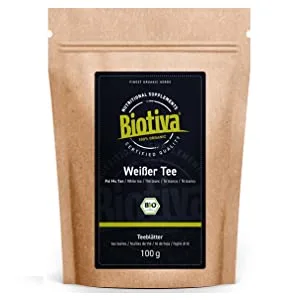 Biotiva White Tea Pai Mu Tan Organic 100g - Handpicked - Soft Fragrant and Aromatic - Fairbiotea Certified - Sustainable Tea Cultivation - white tea
