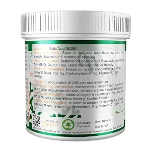 Special Ingredients Malic Acid Powder 100g Premium Quality Natural Origin - Vegan Non-GMO - Recyclable Container 100 g (Pack of 1) - Malic Acid