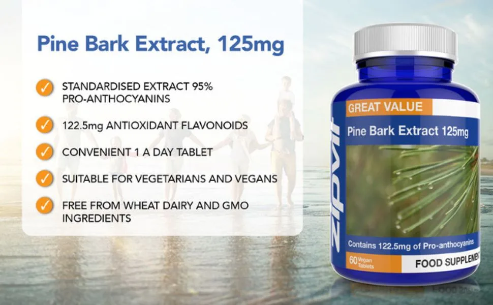 Pine Bark Extract 125mg 60 Vegan Tablets High Strength Pine Bark Extract Rich in 122.5mg Proanthocyanidins Powerful Antioxidant Support - Pine Bark Extract 125mg
