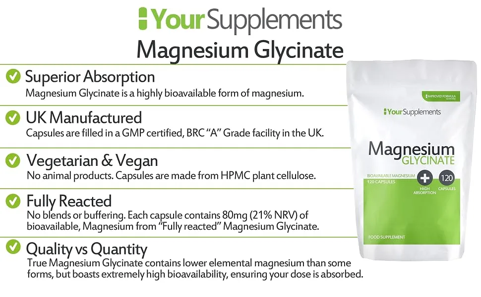 Magnesium Glycinate | 480 Capsules | True Fully Chelated Magnesium | No Blends or Buffered Bisglycinate | UK Made | Vegan Friendly 480 Count (Pack of 1) - Magnesium Glycinate Header