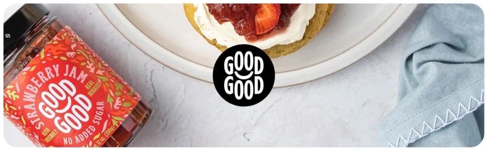 GOOD GOOD Sweet Strawberry Jam - Keto Friendly - Low Calorie Without Added Sugars - Vegan - Gluten Free - Preserves - Good Good