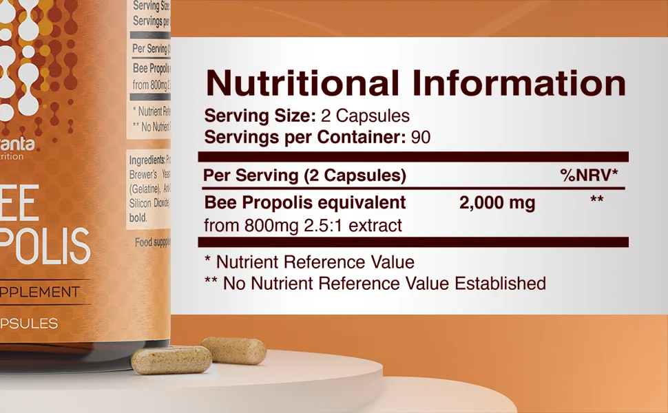 Bee Propolis - 2000mg Propolis equivalent per Serving - 3 month supply (180 Capsules / 90 Servings) - Natural Food Supplement - Bee Propolis Capsules 180 Count (Pack of 1) - propolis capsules