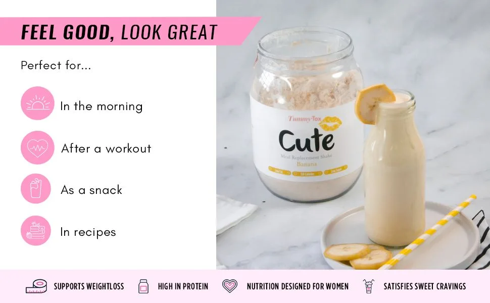 Cute Nutrition Meal Replacement Shake - Protein Shake High in Protein - Banana - Vitamins and Minerals - 500 g - Bonus E-book - by TummyTox - Banana Shake