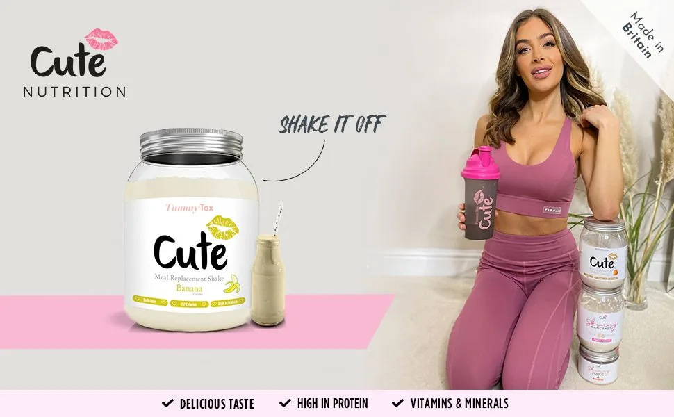 Cute Nutrition Meal Replacement Shake - Protein Shake High in Protein - Banana - Vitamins and Minerals - 500 g - Bonus E-book - by TummyTox - Cute Shake Banana