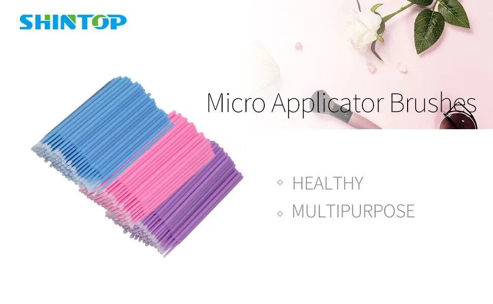 Shintop 300pcs Micro Applicator Brushes Disposable Eyelash Extension Brushes for Makeup Oral and Dental (Purple+Blue+Pink) Multi-colored 300 Count (Pack of 1) - micro applicator brush