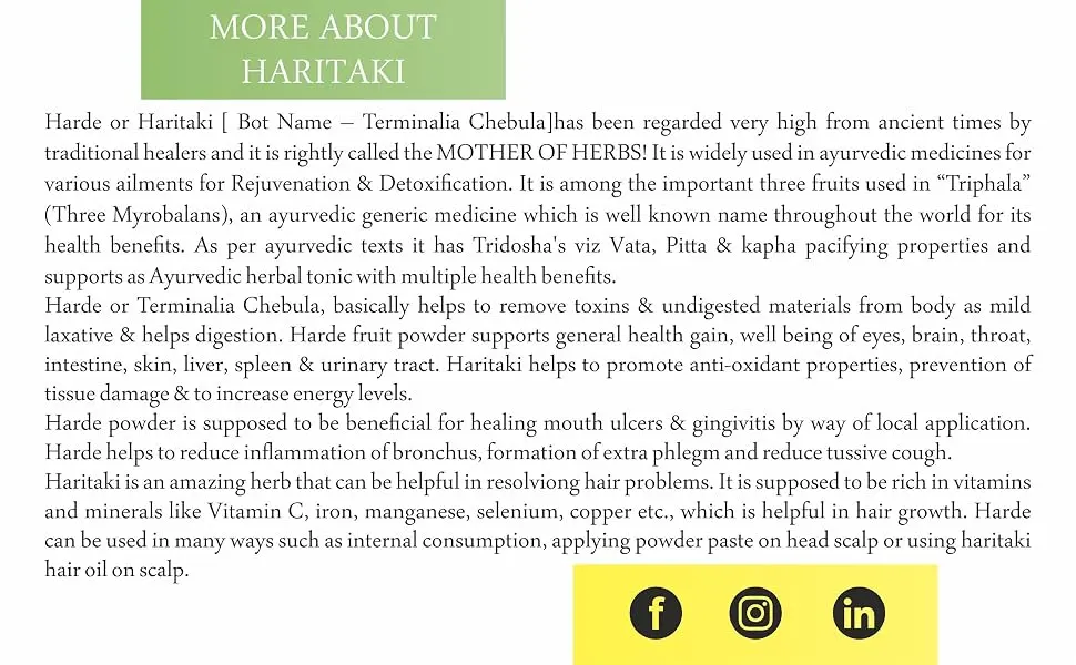 Haritaki Powder (Terminalia Chebula) Supports Proper Digestion & Natural Bowel Cleansing | Pure Herbal Supplement with No Additive (7Oz / 200g) - More about Haritaki