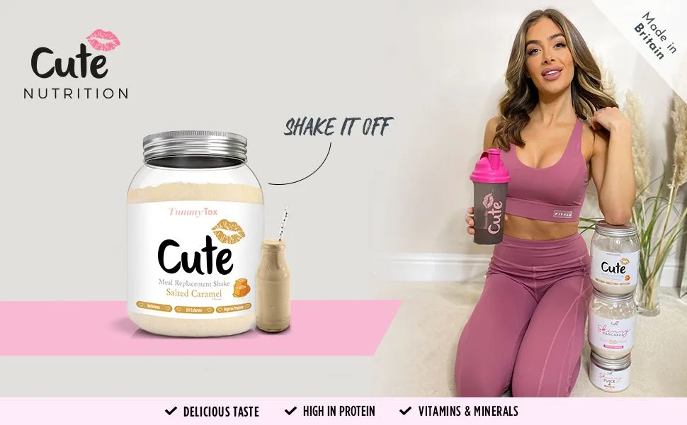 Cute Nutrition Meal Replacement Shake - Protein Shake High in Protein - Salted Caramel - Vitamins and Minerals - 500 g - Bonus E-book - by TummyTox - Salted Caramel Shake