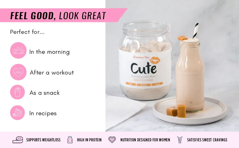Cute Nutrition Meal Replacement Shake - Protein Shake High in Protein - Salted Caramel - Vitamins and Minerals - 500 g - Bonus E-book - by TummyTox - Salted Caramel Shake