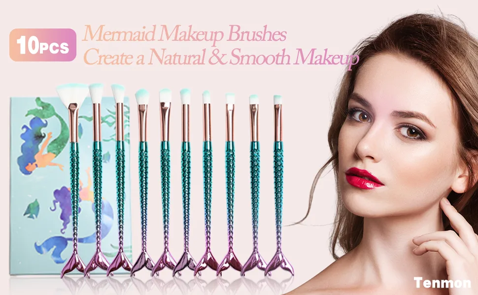 Makeup Brushes Tenmon 10 Pieces Mermaid Style Eye Brushes Sets Suitable for Concealer Eye Shadow Powder Blush Liquid Foundation Advanced Mixed Contour Makeup Brush Kits - product information 1