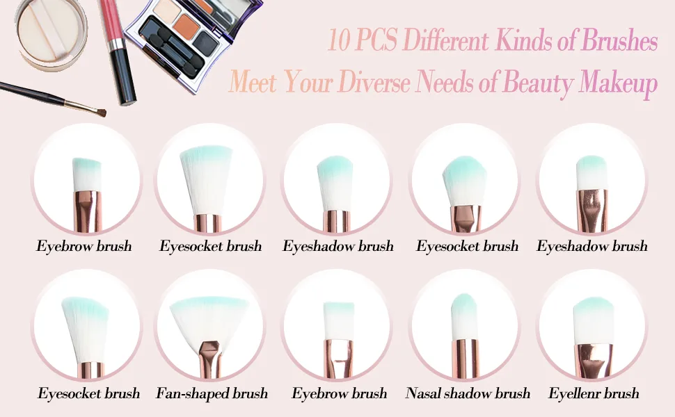 Makeup Brushes Tenmon 10 Pieces Mermaid Style Eye Brushes Sets Suitable for Concealer Eye Shadow Powder Blush Liquid Foundation Advanced Mixed Contour Makeup Brush Kits - product information 2