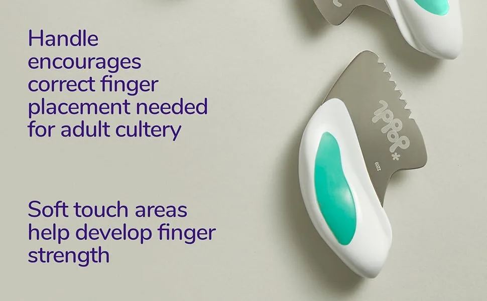 Doddl Knife for Toddler Cooking and Mealtimes Learning to Use Cutlery (Aqua) - finger strength