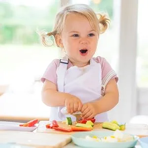 Doddl Knife for Toddler Cooking and Mealtimes Learning to Use Cutlery (Aqua) - happy chopping