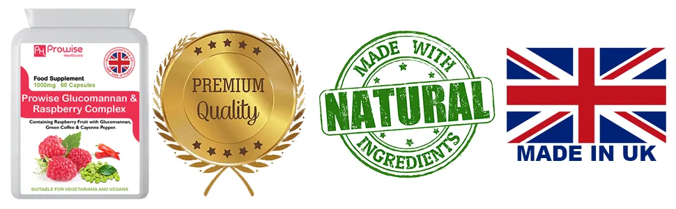 Glucomannan and Raspberry Complex Advance Formulation 1000mg - 60 Capsules | UK Manufactured | GMP Standards by Prowise Healthcare - RK Complex 4