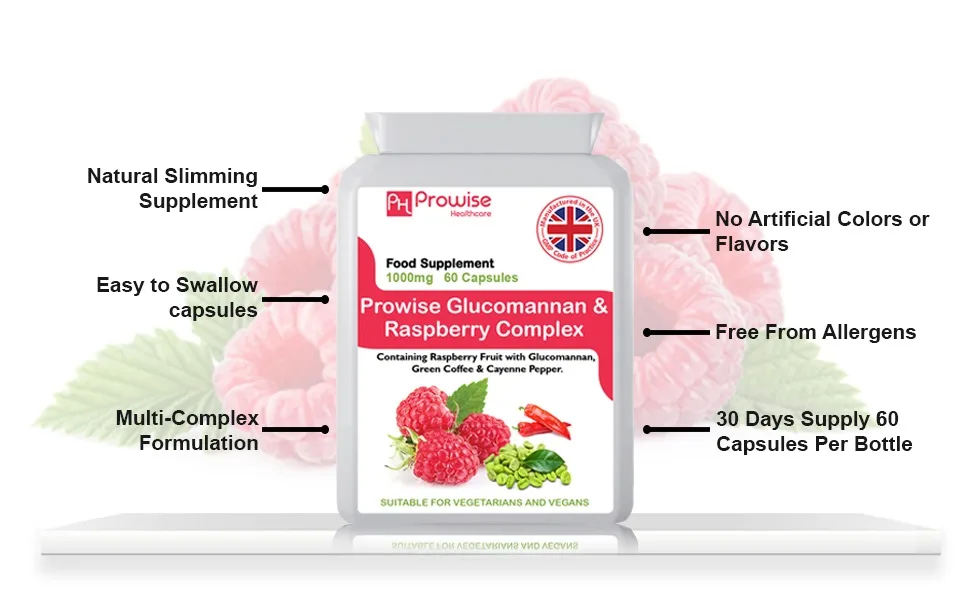 Glucomannan and Raspberry Complex Advance Formulation 1000mg - 60 Capsules | UK Manufactured | GMP Standards by Prowise Healthcare - RK Complex 5