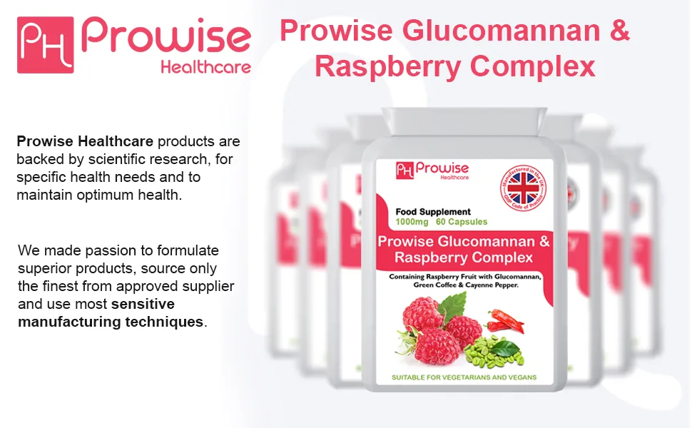 Glucomannan and Raspberry Complex Advance Formulation 1000mg - 60 Capsules | UK Manufactured | GMP Standards by Prowise Healthcare - RK Complex 6