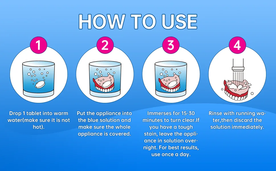 Y-Kelin 90 Tablets Denture Cleansing Tablets for Overnight Dental Prosthesis (90 tabs) 90 Count (Pack of 1) - direction of denture tablets