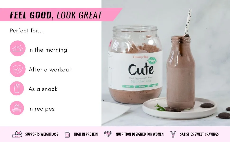 Cute Nutrition Mint Chocolate Meal Replacement Shake - Diet Shake for Women 500g - Bonus E-book with Exercise Plan - By TummyTox Mint Choc Chip - Mint Chocolate Chip Shake