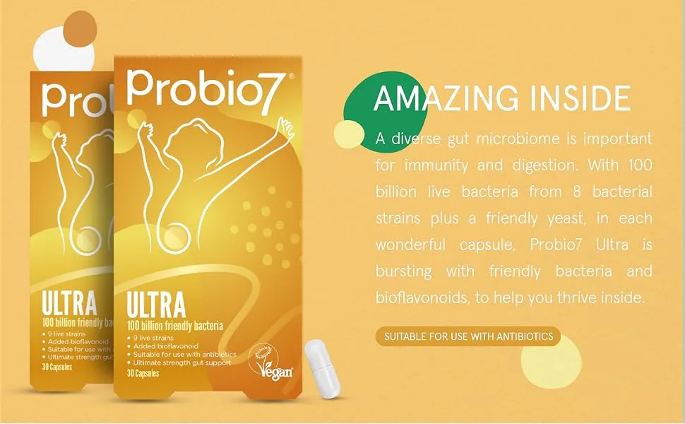 Probio7 Ultra | 100 Billion CFU | Bioflavonoid | Digestive Health | for Men and Women 30 Count (Pack of 1) - Ultra