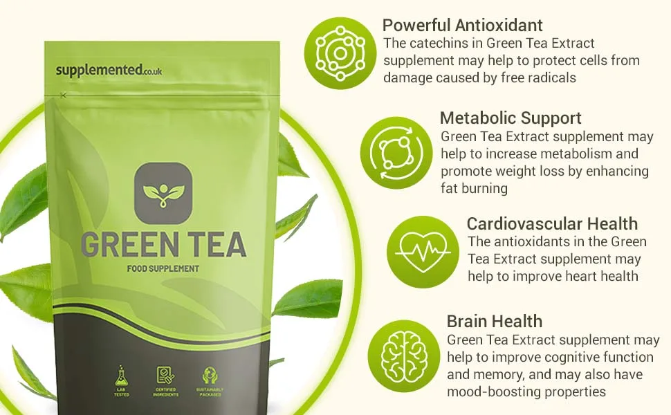 Green Tea Extract 180 Capsules 850mg High Strength Capsules Powerful Antioxidant UK Made. Pharmaceutical Grade - Green Tea