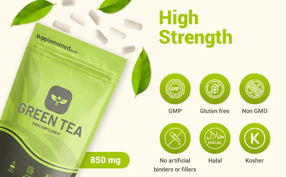 Green Tea Extract 180 Capsules 850mg High Strength Capsules Powerful Antioxidant UK Made. Pharmaceutical Grade - Green Tea