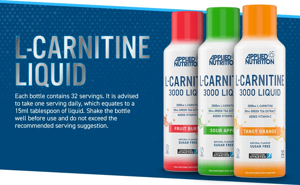 Applied Nutrition L Carnitine 3000 Liquid - L-Carnitine with Green Tea & Vitamin C Boosts Energy & Weight Management Vegan (480ml - 32 Servings) (Fruit Burst) - 017-L-Carnitine-Liquid-A+4