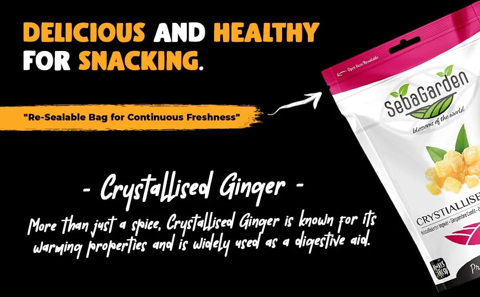 Seba Garden Crystallized Ginger 1 kg - Ziplock bag Healthy Snacks Premium Quality - Crystallised Ginger 2