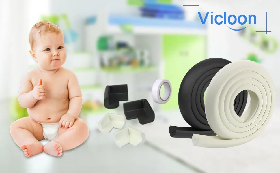 Vicloon Edge Protectors 2 M Foam Safety Strip and 4 Corner Cushion Protector Set Edge Corner Guards for Baby - Black - product information 1