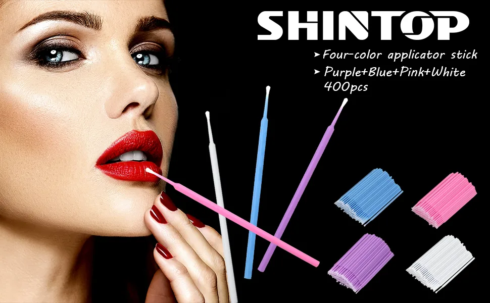 Shintop 400pcs Micro Applicator Brushes Disposable Eyelash Extension Brushes for Makeup Oral and Dental (Purple+Blue+Pink+White) White 400 Count (Pack of 1) - brush applicator