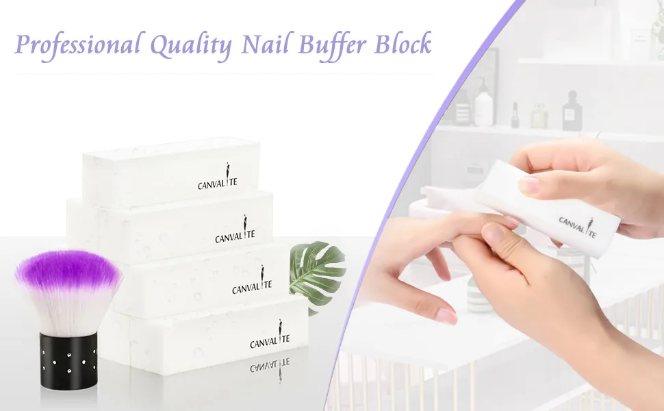 Canvalite 10Pcs White Nail Buffer Block with Nail Brush 120 Grit Professional Salon Nail Buffer Block for Gel Nails - nail buffer nail buffer blocks nail buffer block for natural nails