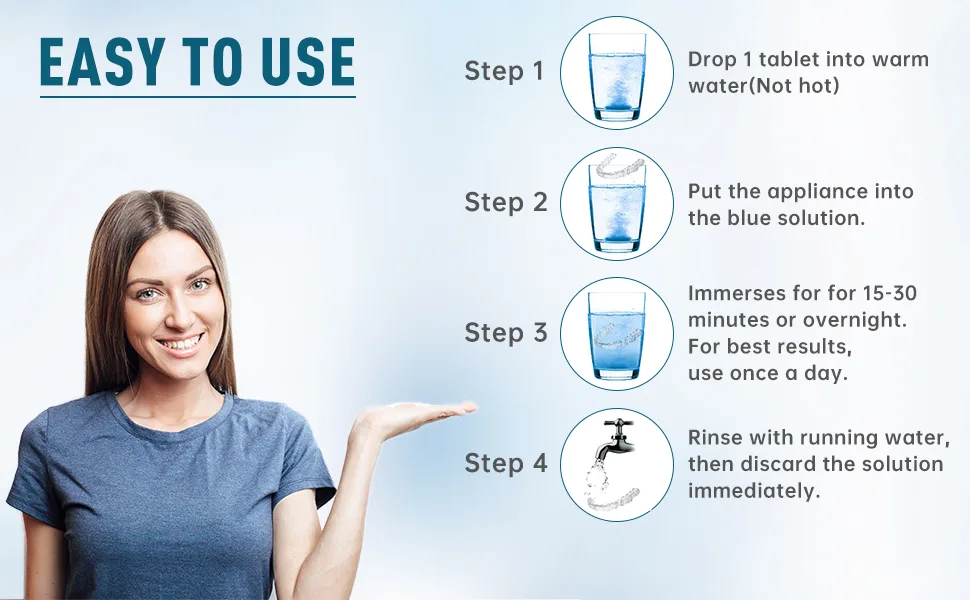 Y-kelin Orthodontic Retainer Cleansing Tablet 96 Tablet (96 Count (Pack of 1)) - Directions of Retainer tablets