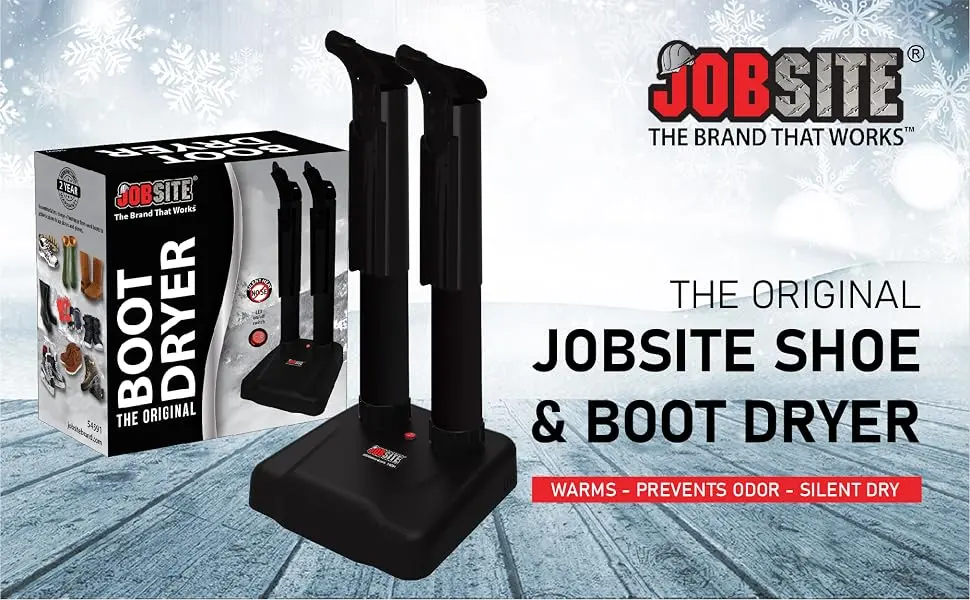 JobSite Original Shoe Boot Dryer - Electric Warmer Dries & Deodorizes Ultra Silent - UK Plug/EU Adapter - Boot Dryer