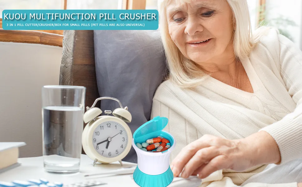 kuou LIding Pill Crusher 3 in 1 Multifuntion Pill Cutter/Crusher/Box for Small Pills - product information 1
