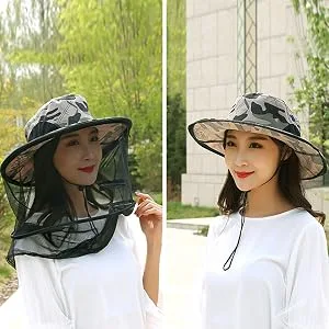 Beekeeping Beekeeper Folding Hat Mask Face Mesh Net Anti-mosquito Fishing and Camping Mosquito Netting Hat Mosquito Hat with Net Mesh Bee Bug Insect Fly Mask Cap Hat Light Coffee - product information 2