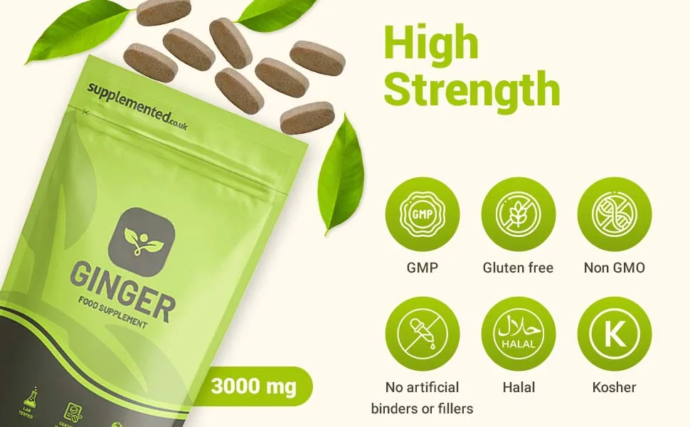 Ginger Root Extract 3000mg 180 Tablets UK Made. Pharmaceutical Grade - Ginger