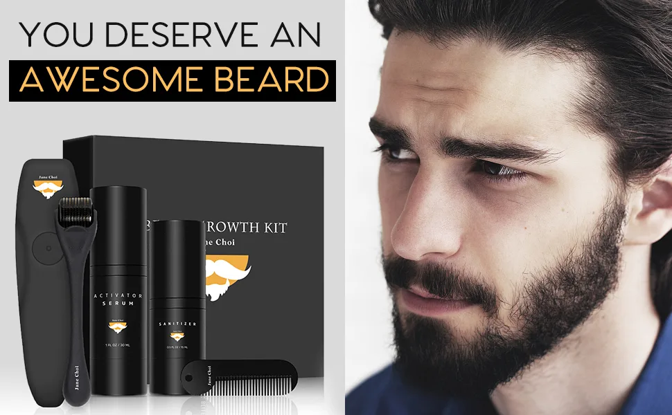 Beard Growth Kit Jane Choi Beard Grooming Tools for Beard Rapid Growth and Thickening Beard Growth Activator Serum Beard Roller Beard Comb/ - beard growth kit for men