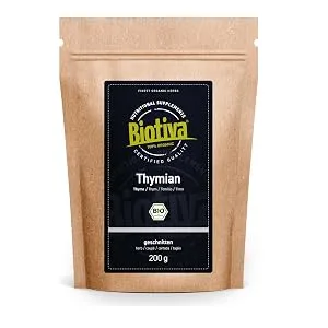 Biotiva Thyme Herb Organic 200g - Real Thyme Cut - Thymus vulgaris - Without Separating Agents - Bottled and Controlled in Germany (DE- KO-005) - Thymian