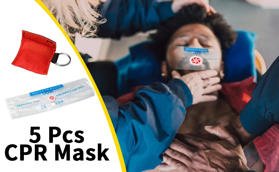 kuou 5 Pcs CPR Mask Keychain Ring Emergency Kit Face Shield for First Aid or AED Training(red) - product information 1