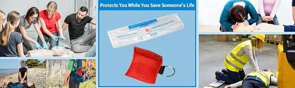 kuou 5 Pcs CPR Mask Keychain Ring Emergency Kit Face Shield for First Aid or AED Training(red) - product information 2