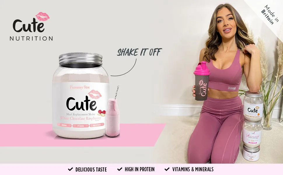 Cute Nutrition Meal Replacement Shake - Protein Shake High in Protein - Raspberry - Vitamins and Minerals - 500 g - Bonus E-book - by TummyTox White Chocolate Raspberry - White Chocolate Raspberry Shake