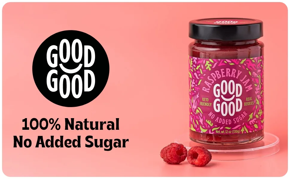 GOOD GOOD Sweet Raspberry Jam - Keto Friendly - Low Calorie Without Added Sugars - Vegan - Gluten Free - Preserves - 100% Natural Sugar