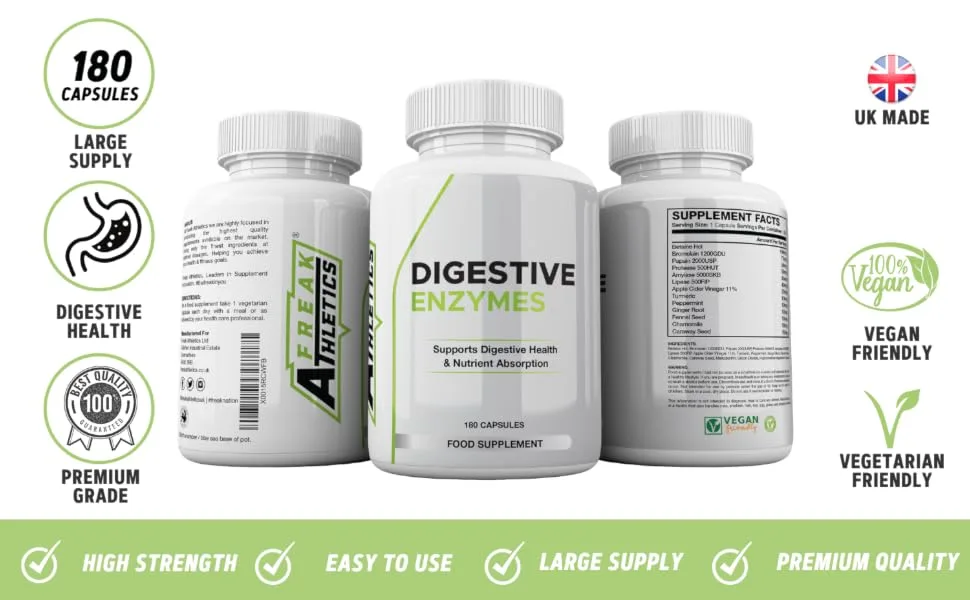 Digestive Enzyme Supplements - 180 Capsules Digestive Enzymes with Plant Based Ingredients - Supports Gut and Daily Digestive Health - Digestive Enzymes