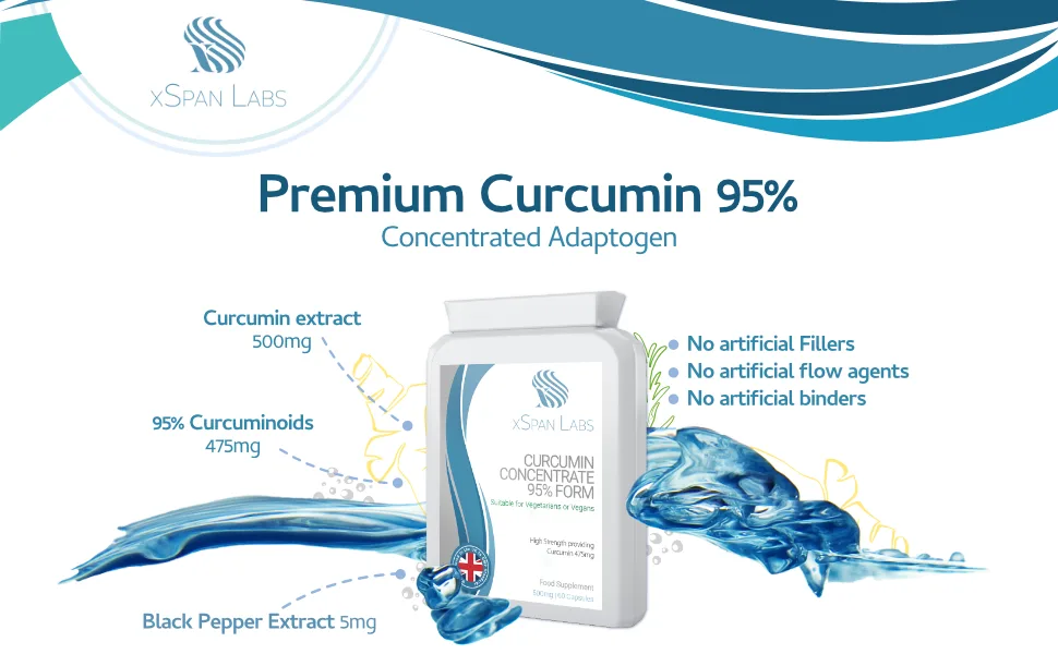 Curcumin Concentrate 95% Form with Black Pepper 60 Capsules 500mg - Xspan LabsCurcumin Concentrate 95% Form A