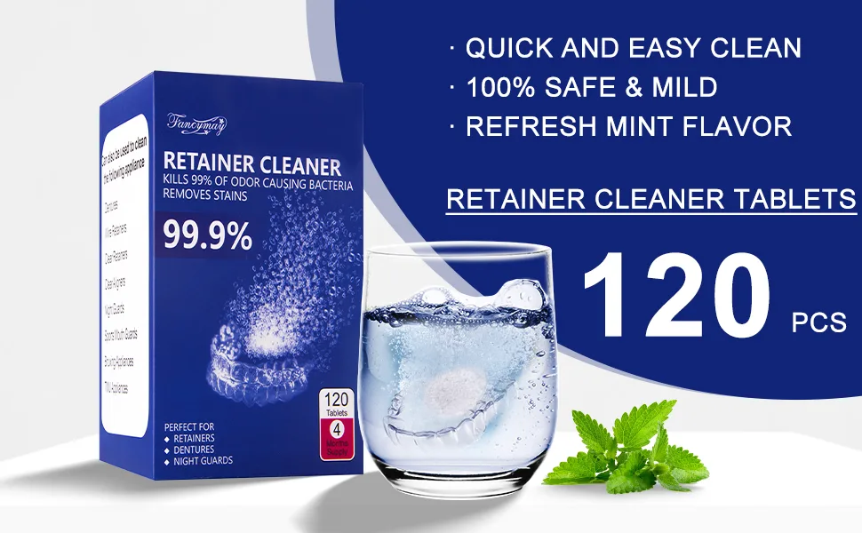 Retainer Cleaning Tablets - New Formulation (120 Tablets Pack 4 Months Supply) 120 Count (Pack of 1) - retainer cleaner