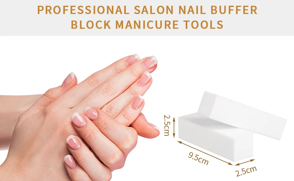 metagio 10 Pcs White Nail Buffer Block White Buffer Sanding Block Professional Salon Nail Buffer Block Nail Art Tips Tool Finger Manicure Pedicure Tools for Home and Salon Use (95*25*25MM White) - Professional Salon Nail Buffer Block Manicure Tools